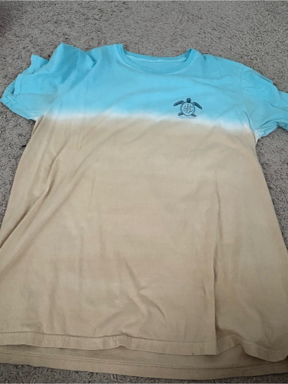 Simply Southern Blue and Tan Dip-Dye Tee with Turtle Graphic